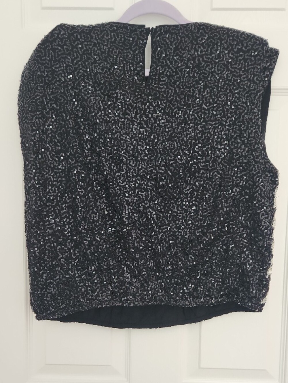 Party Costume Chic Express Black White Houndstooth Sequin Top FLAW - Picture 6 of 9